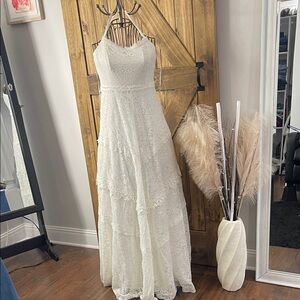 LULUS Dress Faithfully Yours White Lace Backless Maxi Dress. Size S